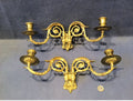 Pair of Double Brass Piano Sconces — Brass, late 19th century