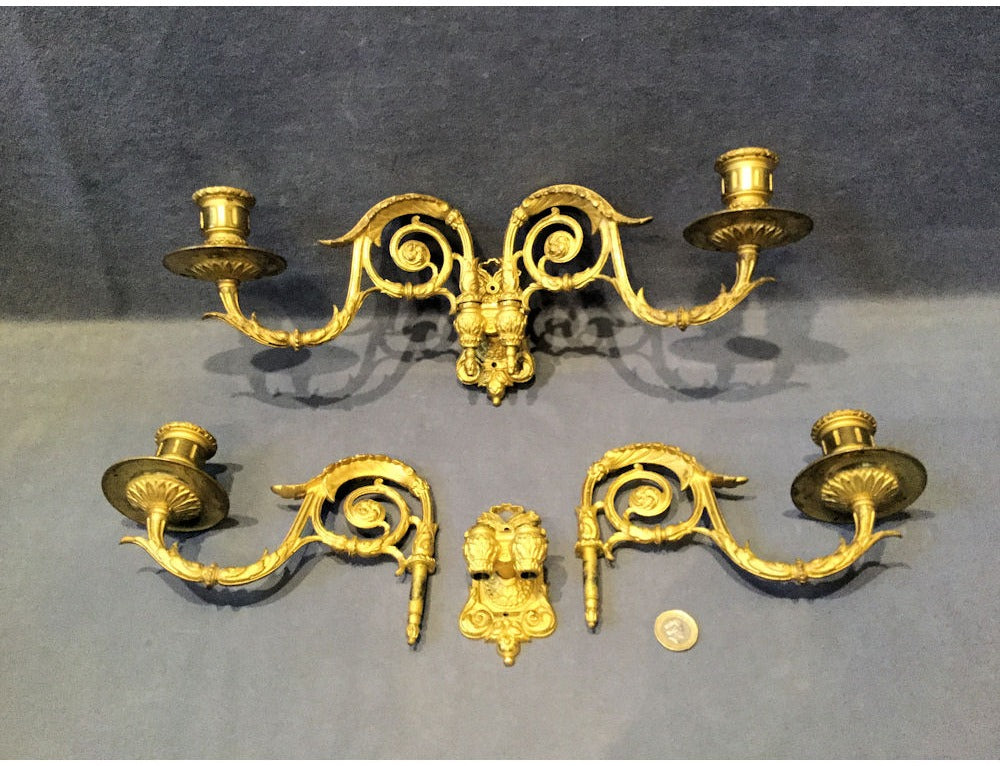 Pair of Double Brass Piano Sconces — view 2