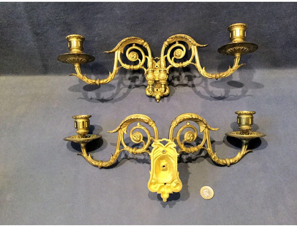 Pair of Double Brass Piano Sconces — view 3