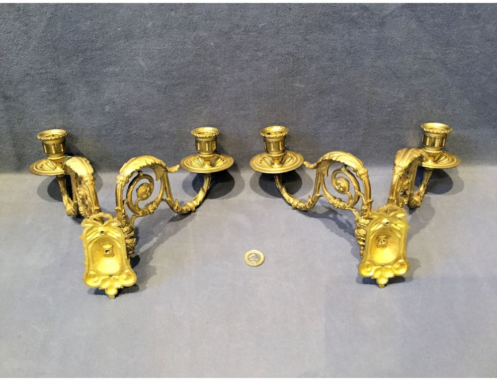 Pair of Double Brass Piano Sconces — view 4