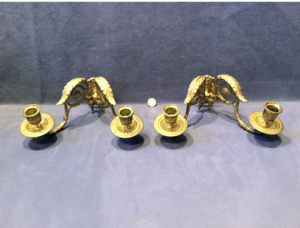 Pair of Double Brass Piano Sconces — view 5
