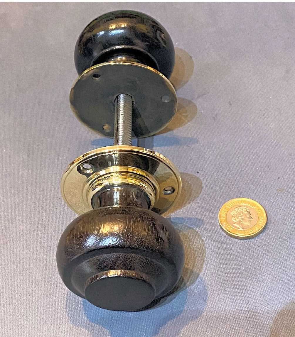 Pair of Ebony & Brass Door Handles, 3 pairs available — view 2