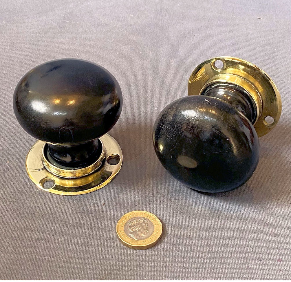 Pair of Ebony & Brass Door Handles — Brass, late 19th century