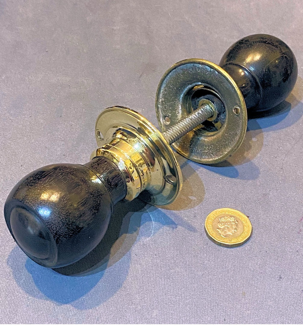 Pair of Ebony Door Handles, 2 pairs available — Brass, circa 1900