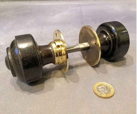 Pair of Ebony Door Handles — Brass, late 19th century