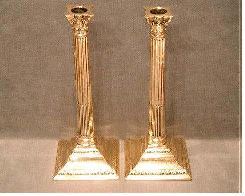 Pair of Engraved Brass Candlesticks — Brass, 18th century