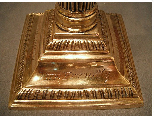 Pair of Engraved Brass Candlesticks — view 3