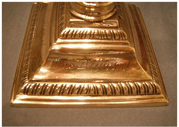 Pair of Engraved Brass Candlesticks — view 5