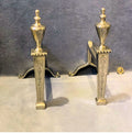 Pair of Engraved Nickel Fire Dogs — Nickel, late 19th century