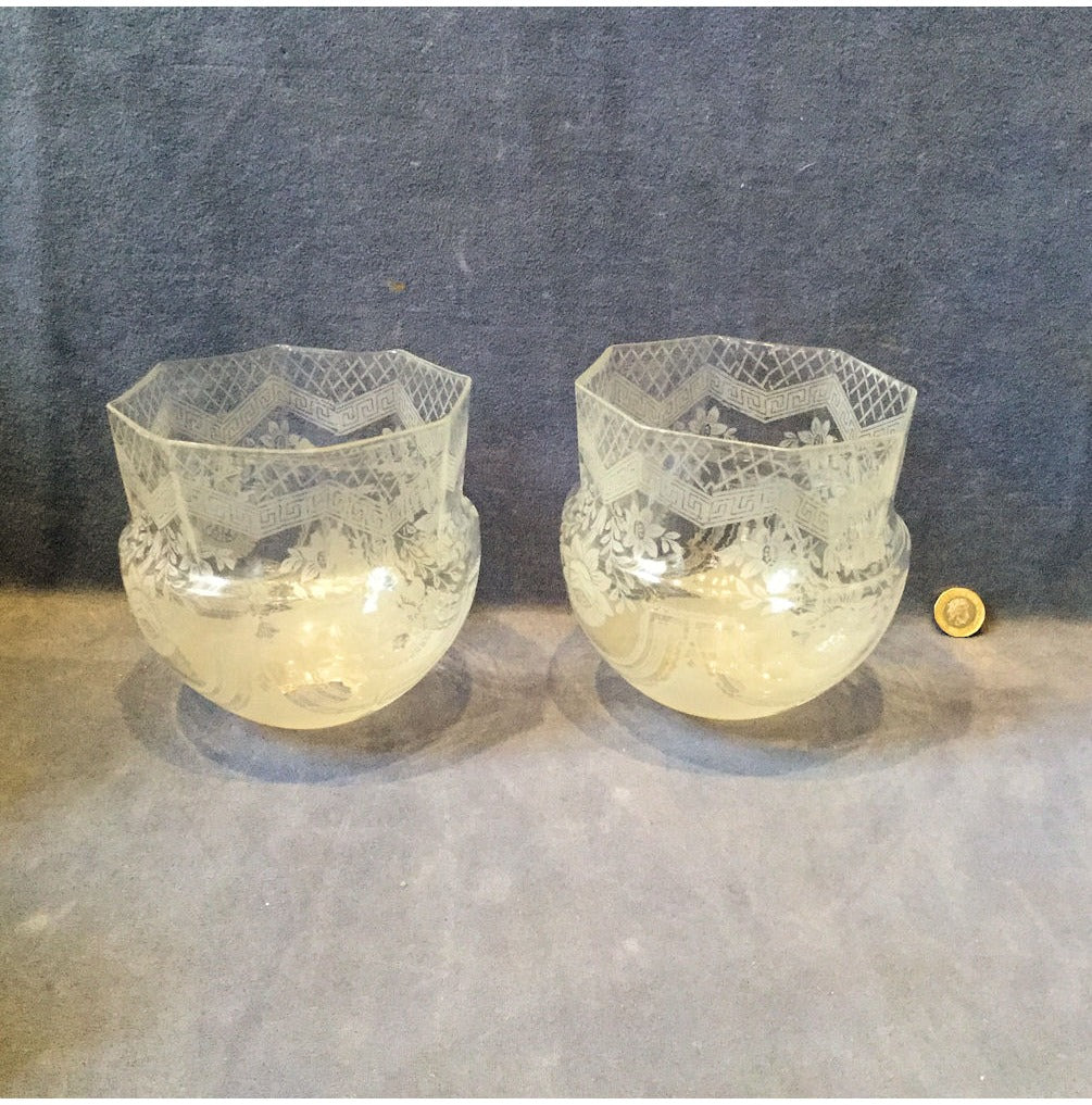 Pair of Etched Glass Light Shades — view 2