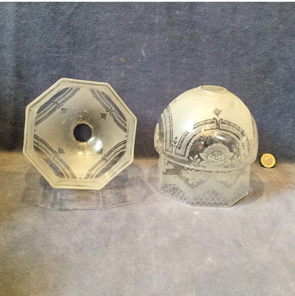 Pair of Etched Glass Light Shades — view 3