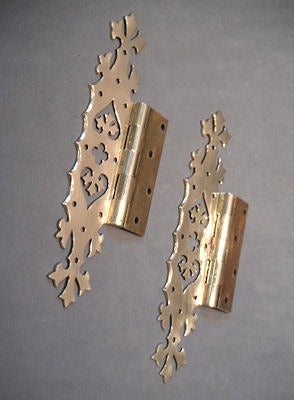 Pair of Fancy Brass Door Hinges — Brass, late 19th century