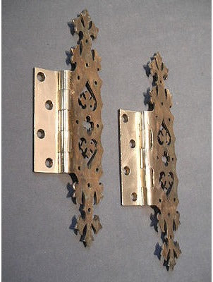Pair of Fancy Brass Door Hinges — view 3