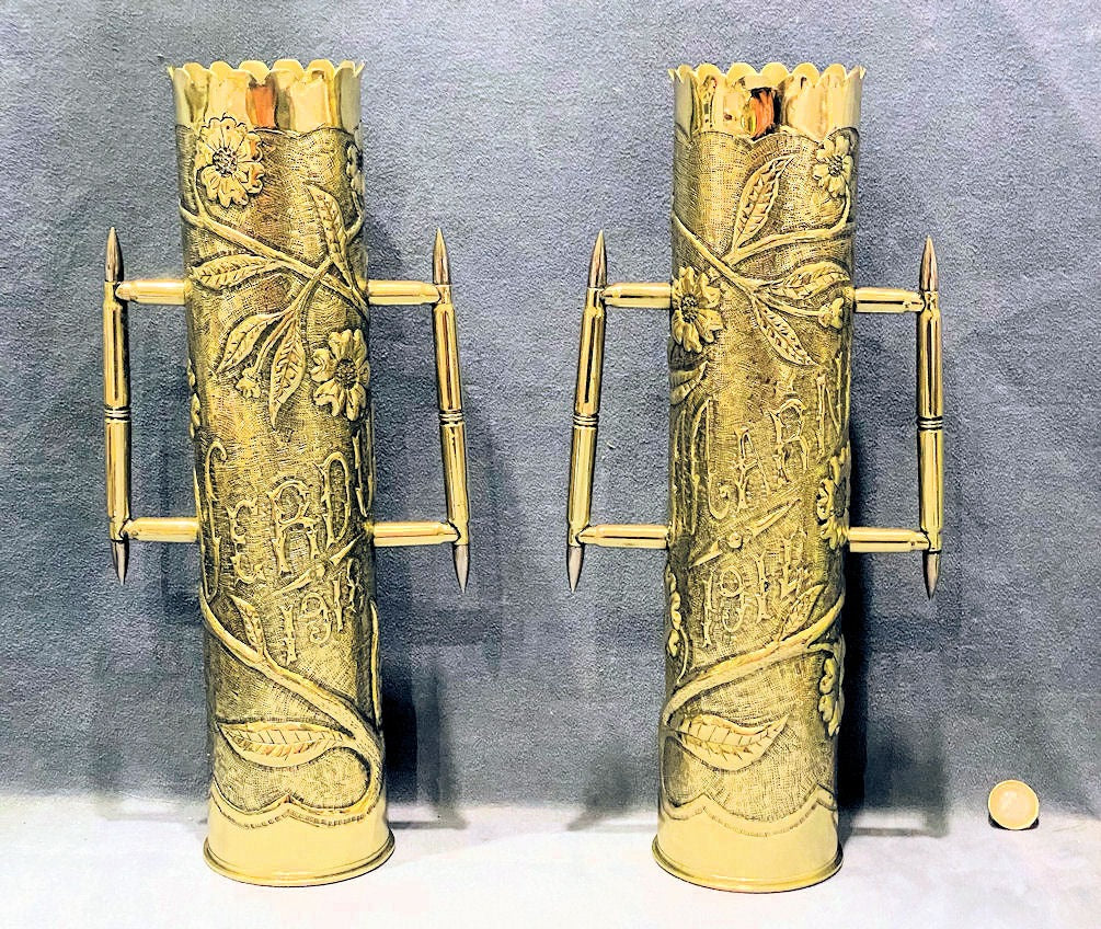 Pair of First World War Trench Art Brass Shell Cases — Brass, 1918