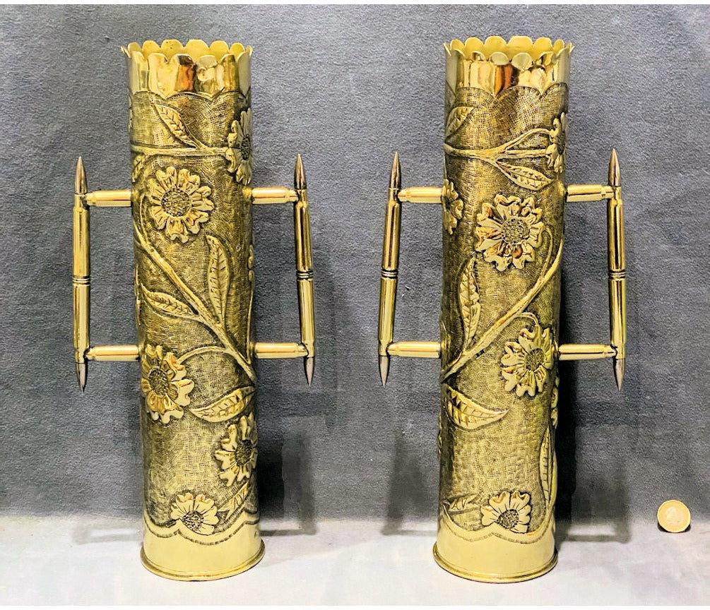 Pair of First World War Trench Art Brass Shell Cases — view 2