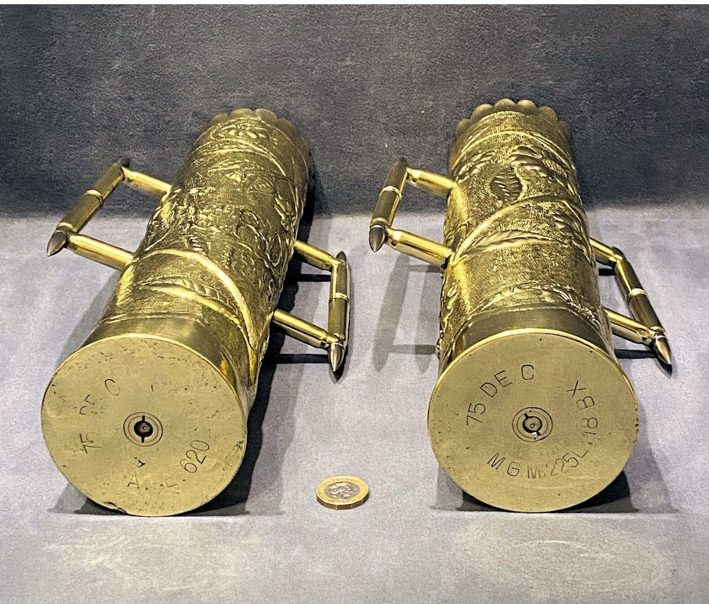 Pair of First World War Trench Art Brass Shell Cases — view 3