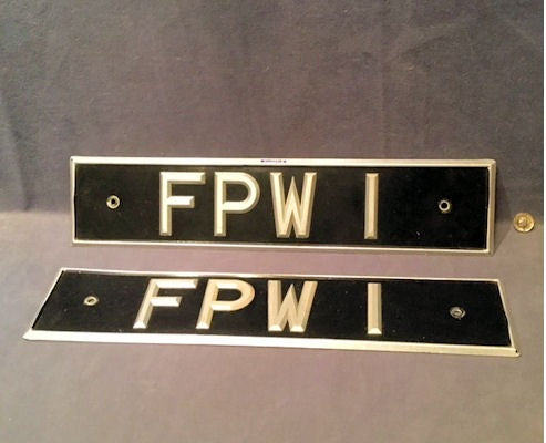 Pair of FPW I Motor Vehicle Number Plates — Aluminium, 1950's