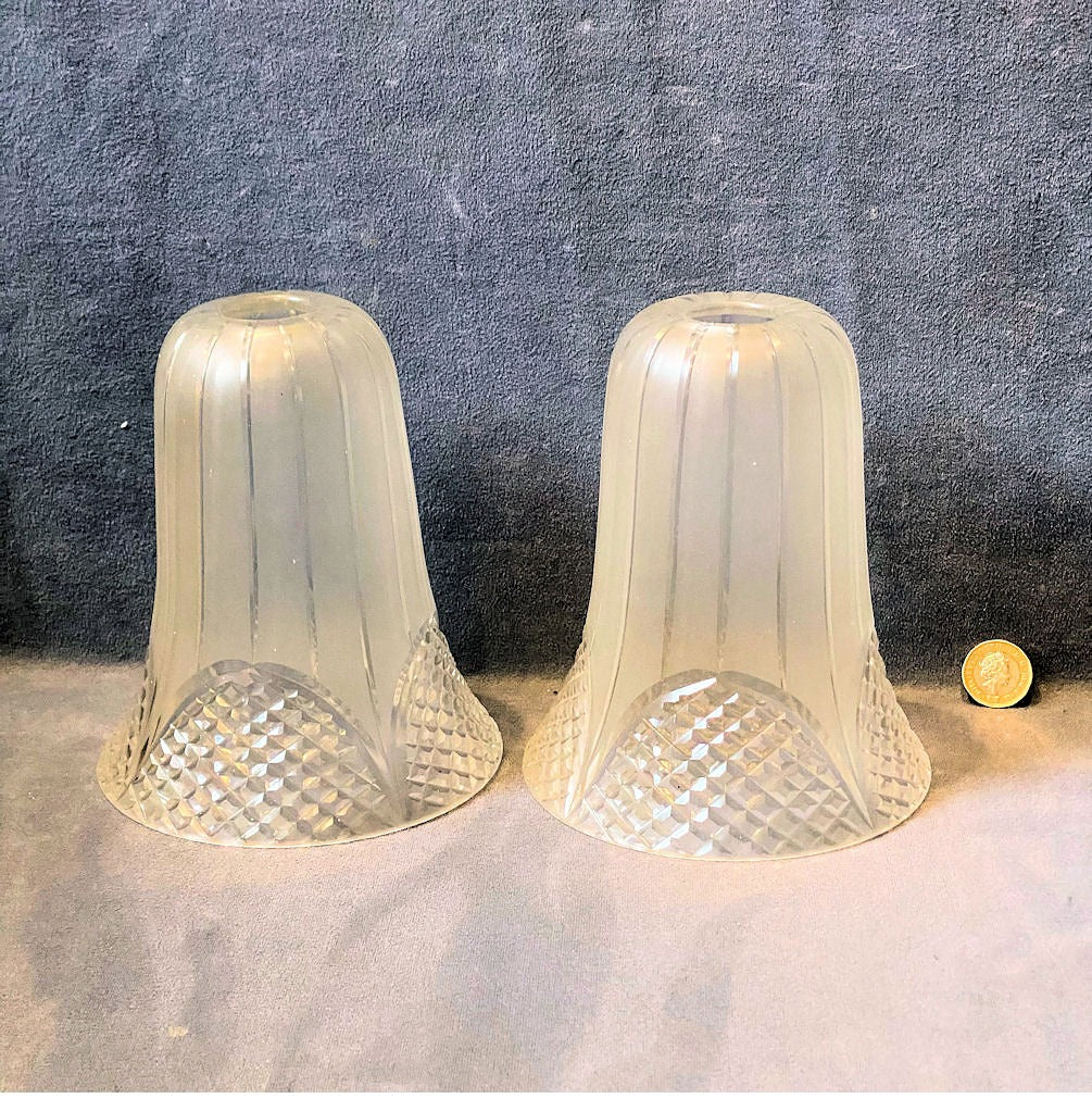 Pair of Frosted Cut Glass Lamp Shades — Glass, 1920's