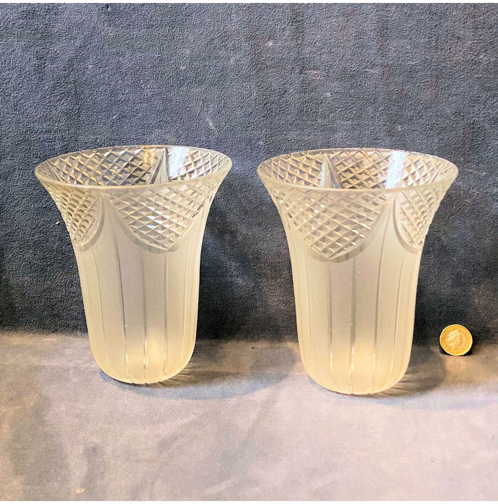 Pair of Frosted Cut Glass Lamp Shades — view 2