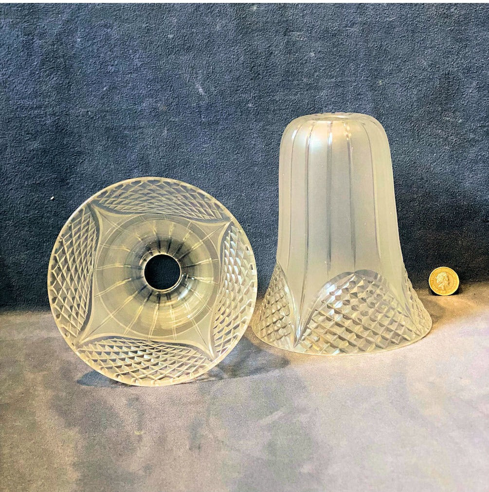 Pair of Frosted Cut Glass Lamp Shades — view 3