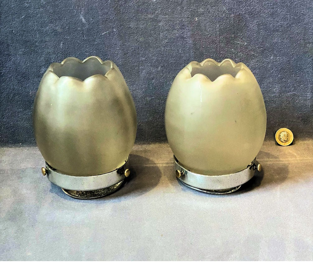 Pair of Frosted Glass Light Shades — Glass, late 19th century
