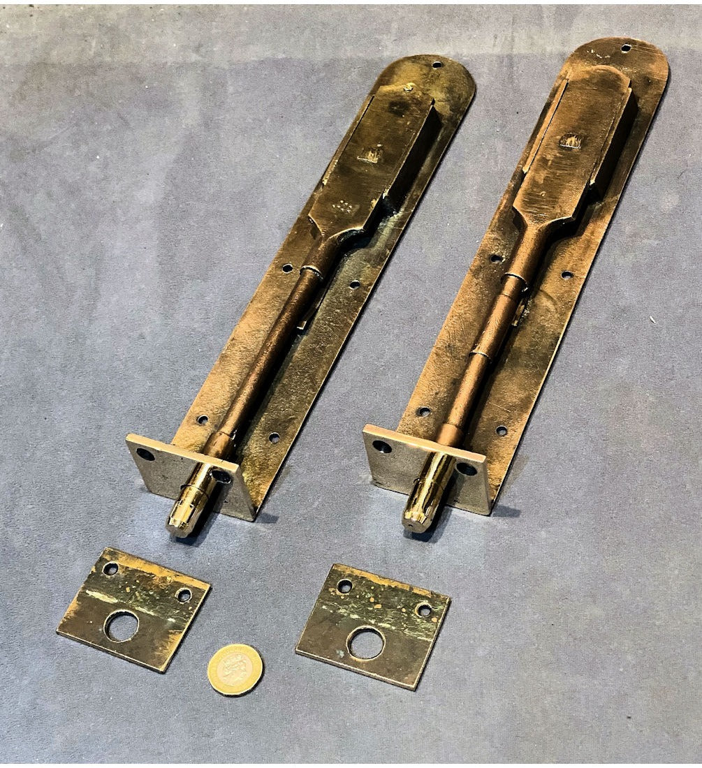 Pair of Gibbons Huge 12" Recessed Brass Door Bolts — view 3