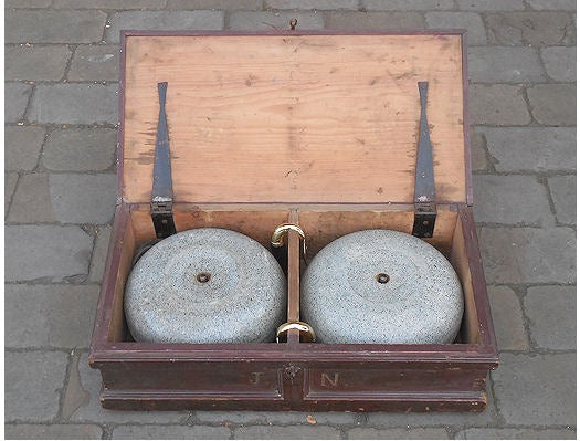 Pair of Granite Curling Stones in Crate — view 2
