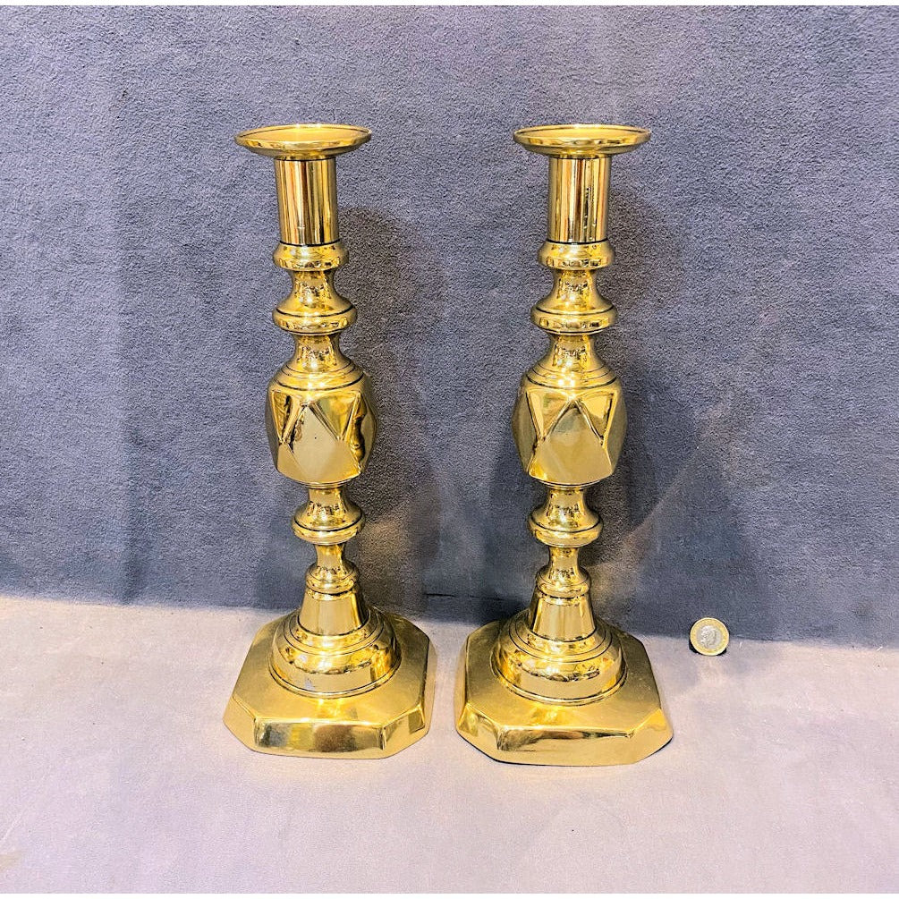 Pair of King of Diamonds Brass Candlesticks — view 2