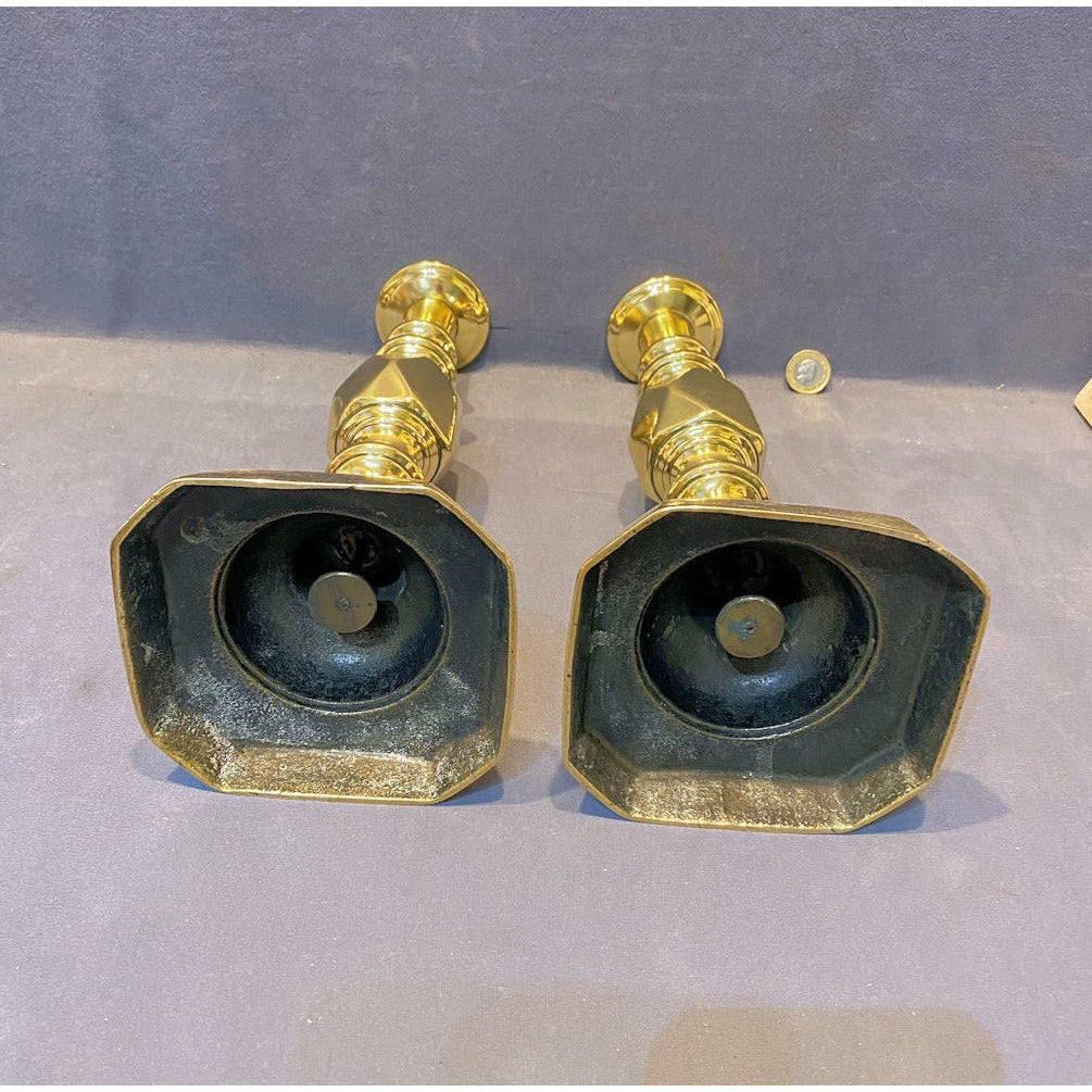 Pair of King of Diamonds Brass Candlesticks — view 3