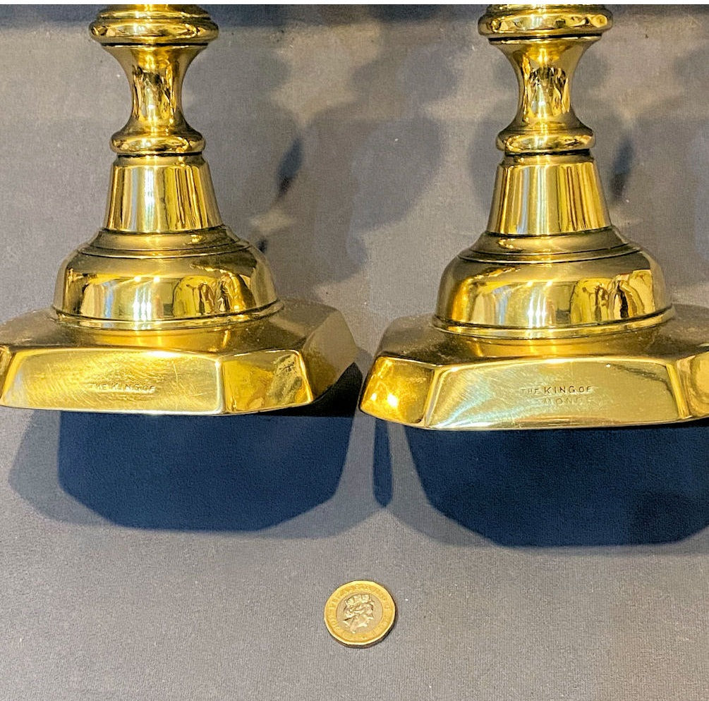 Pair of King of Diamonds Brass Candlesticks — view 4