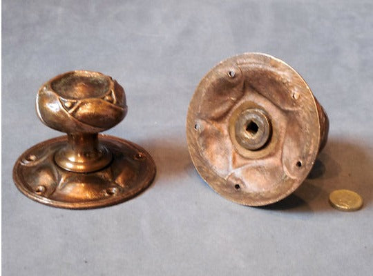 Pair of Large Arts and Crafts Brass Door Handles, 4 pairs available — view 2