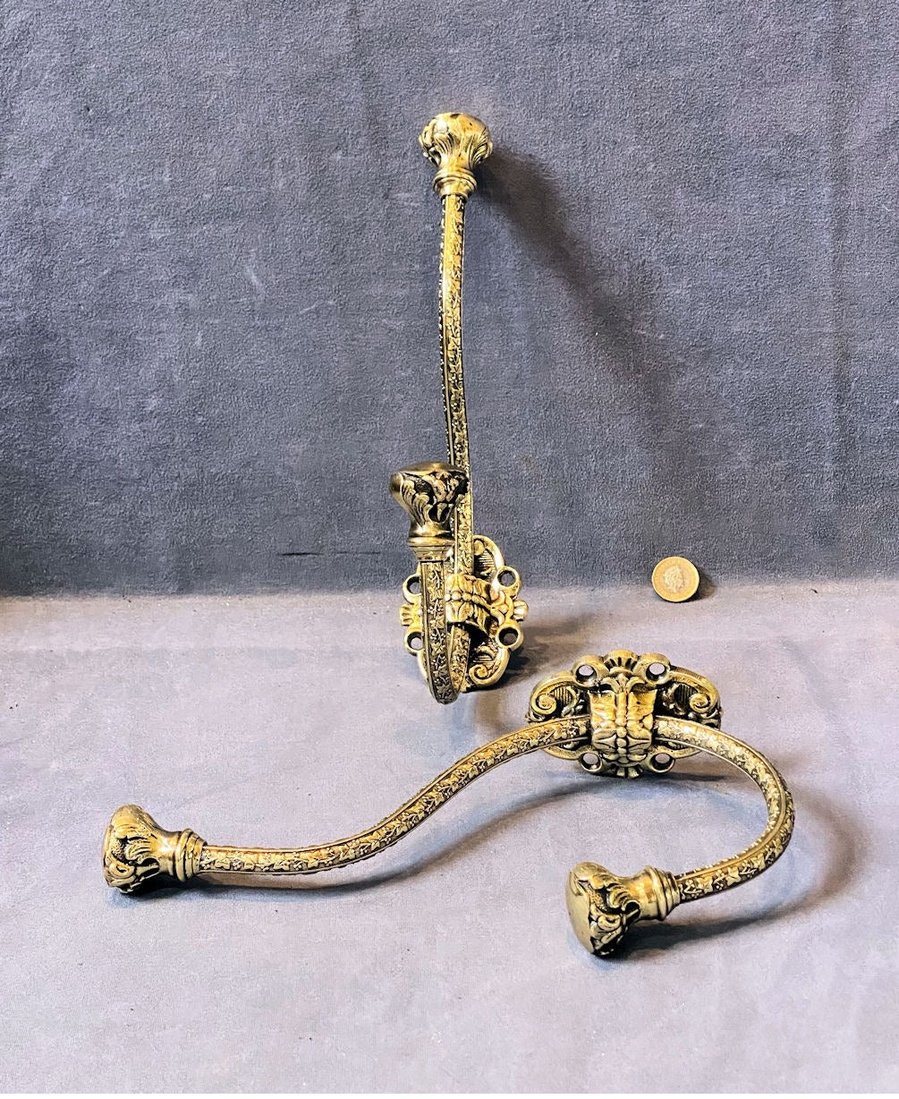 Pair of Large Brass Hat & Coat Hooks — Brass, late 19th century
