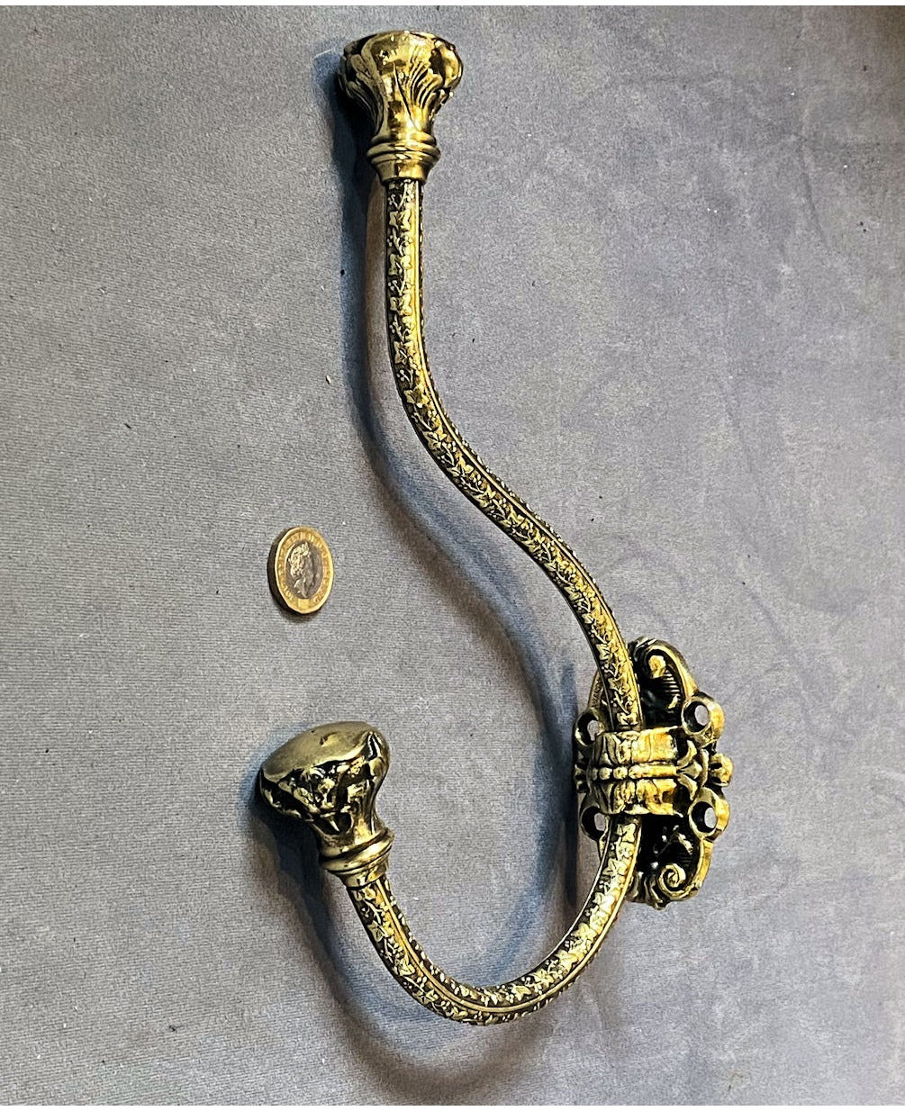 Pair of Large Brass Hat & Coat Hooks — view 2