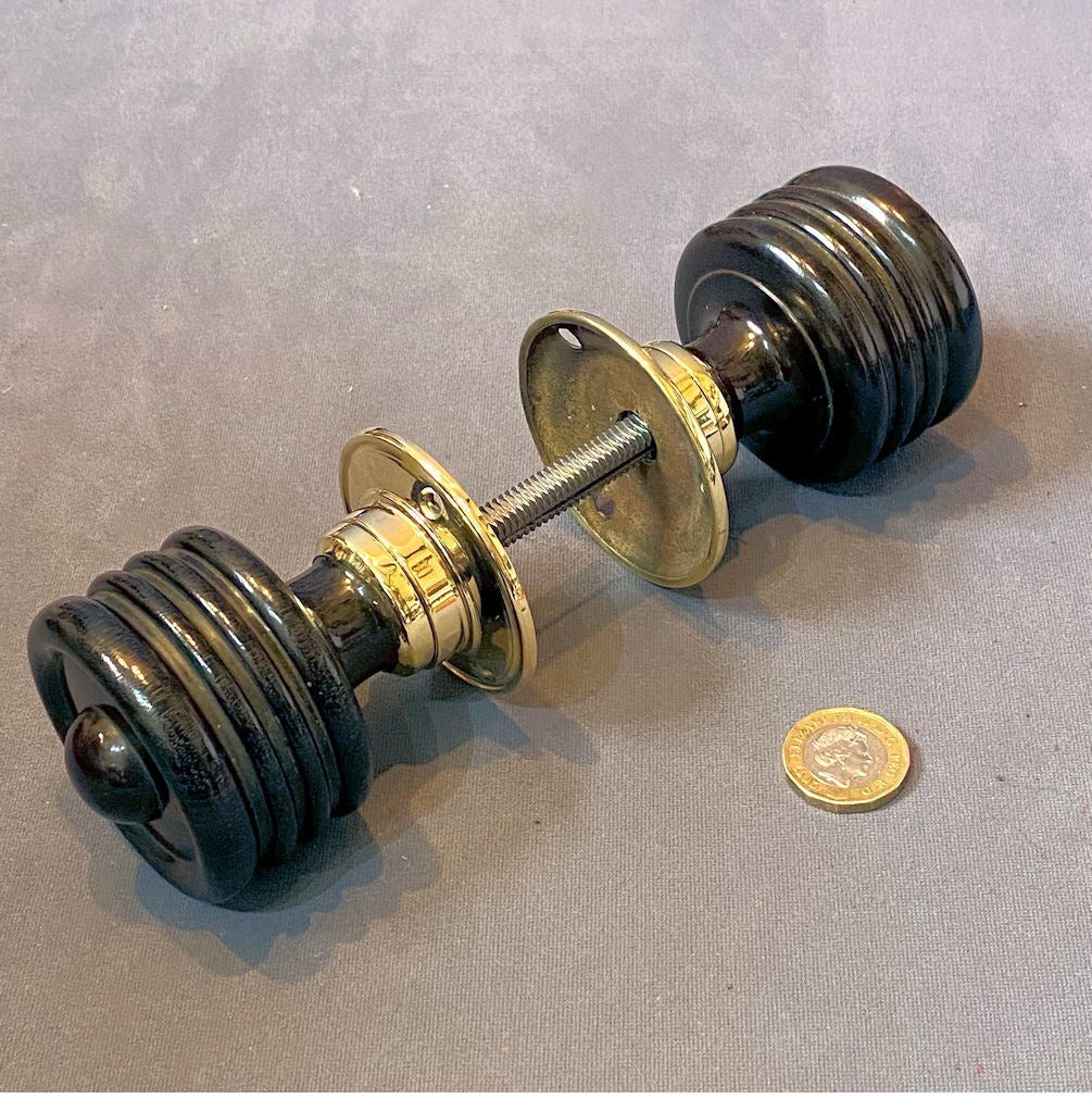 Pair of Large Ebony Door Handles — Brass, late 19th century