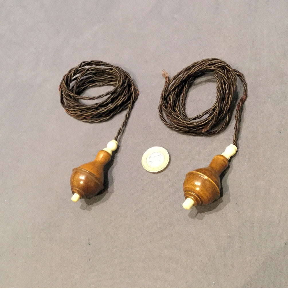 Pair of Limewood Pendant Electric Bell Pushes — Wood, 1920's