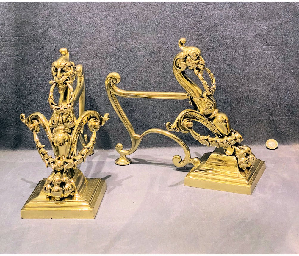 Pair of Mythical Beasts Brass Fire Dogs — view 2