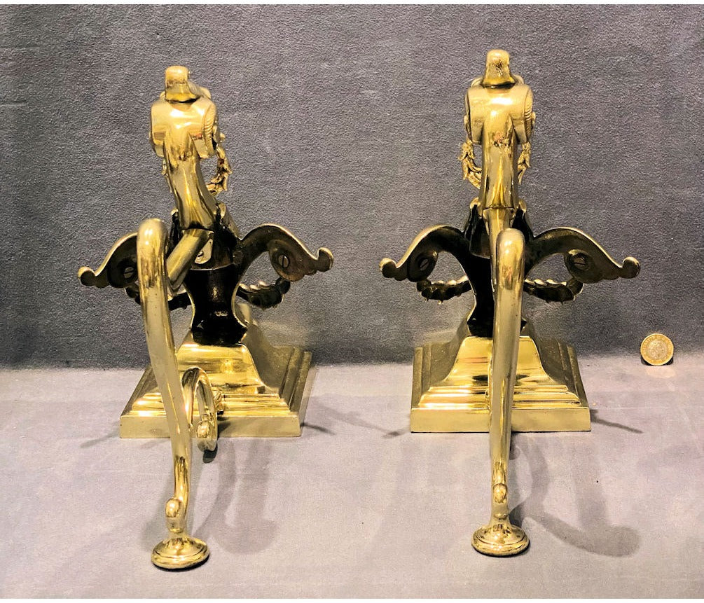 Pair of Mythical Beasts Brass Fire Dogs — view 3