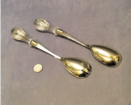 Pair of Nickel and Glass Salad Servers — view 2