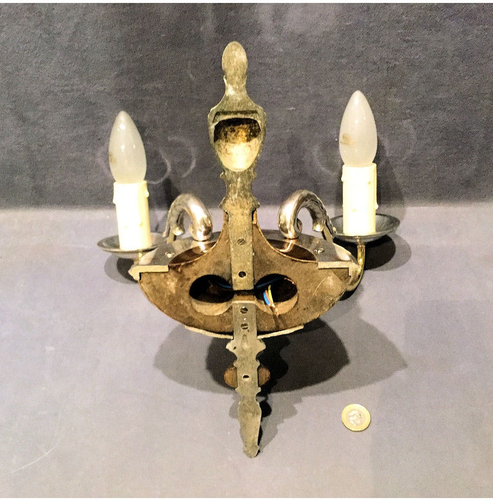 Pair of Nickel and Walnut Electric Wall Lights — view 2