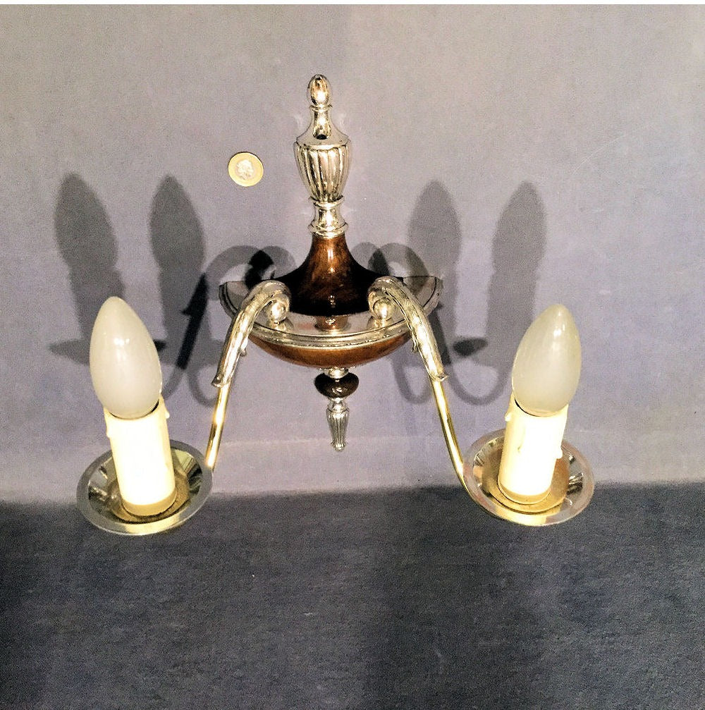 Pair of Nickel and Walnut Electric Wall Lights — view 3