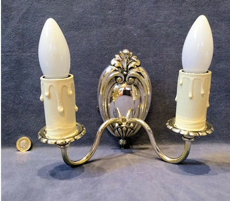 Pair of Nickel Electric Wall Lights — view 3
