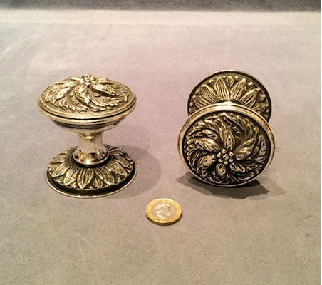 Pair of Nickel Plated Door Handles — Nickel, late 19th century