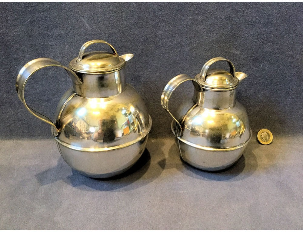 Pair of Nickel Plated Guernsey Milk Jugs — view 2