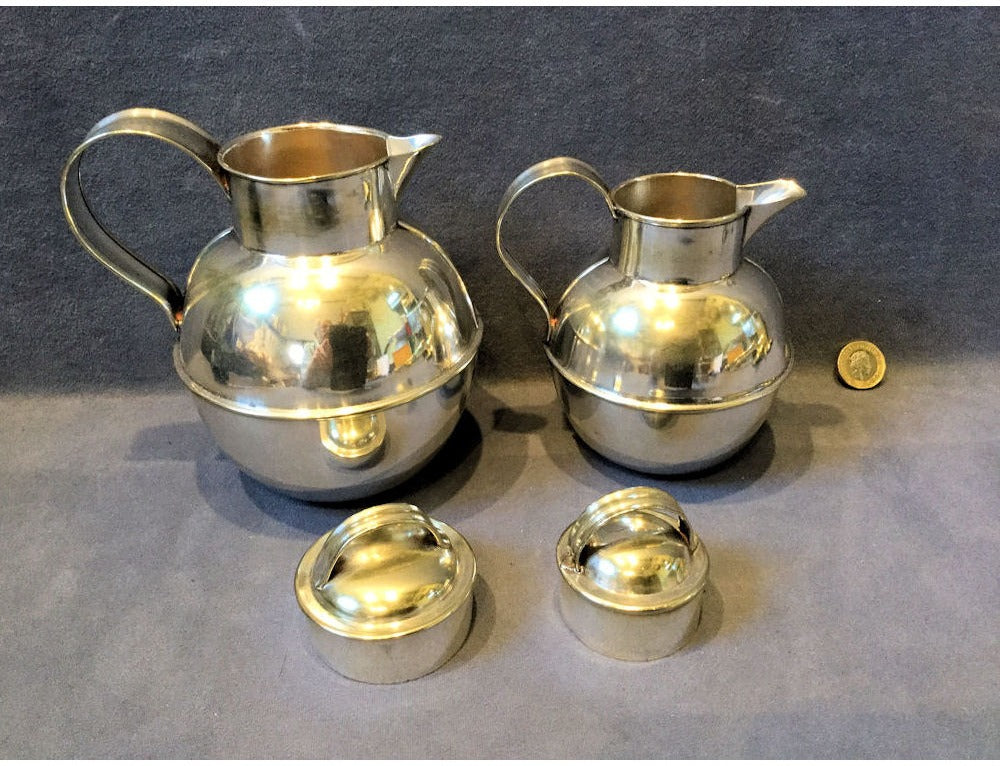 Pair of Nickel Plated Guernsey Milk Jugs — view 3