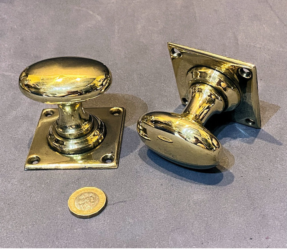 Pair of Oval Brass Door Handles, 2 pairs available — Brass, 1920's