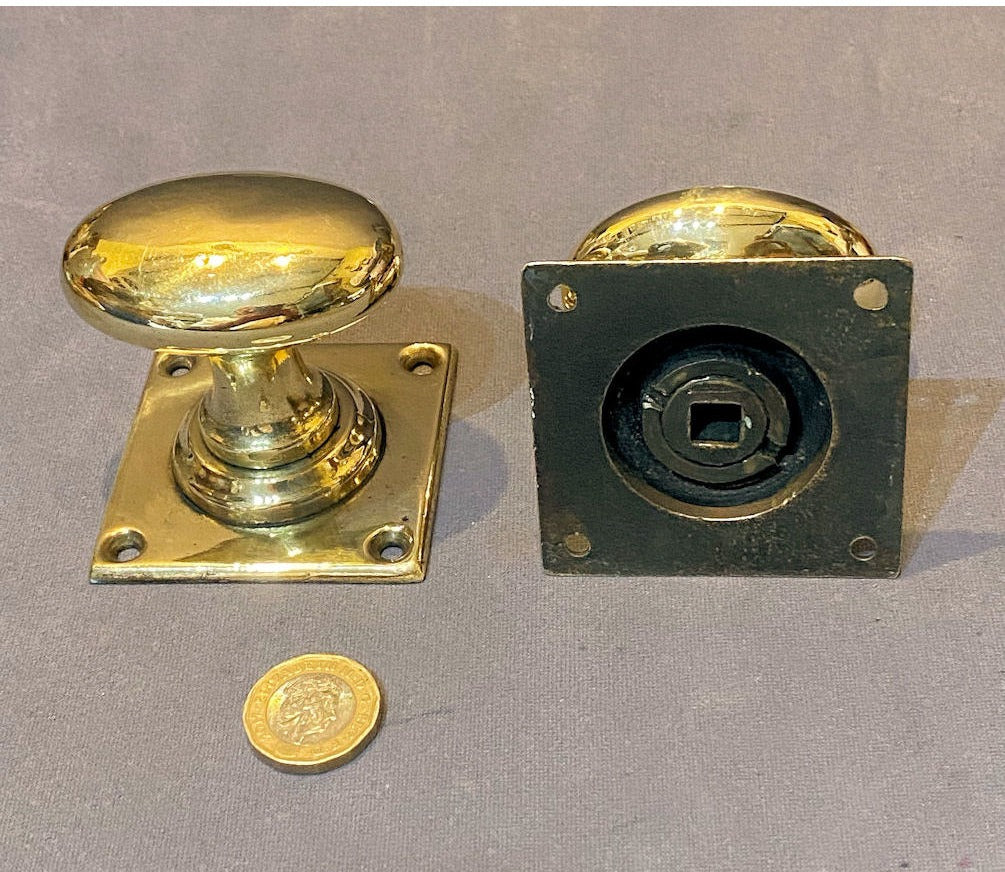 Pair of Oval Brass Door Handles, 2 pairs available — view 2