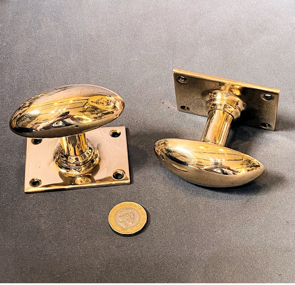 Pair of Oval Brass Door Handles, 2 pairs available — Brass