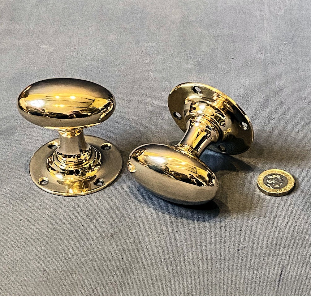 Pair of Oval Brass Door Handles — Brass, 1920's