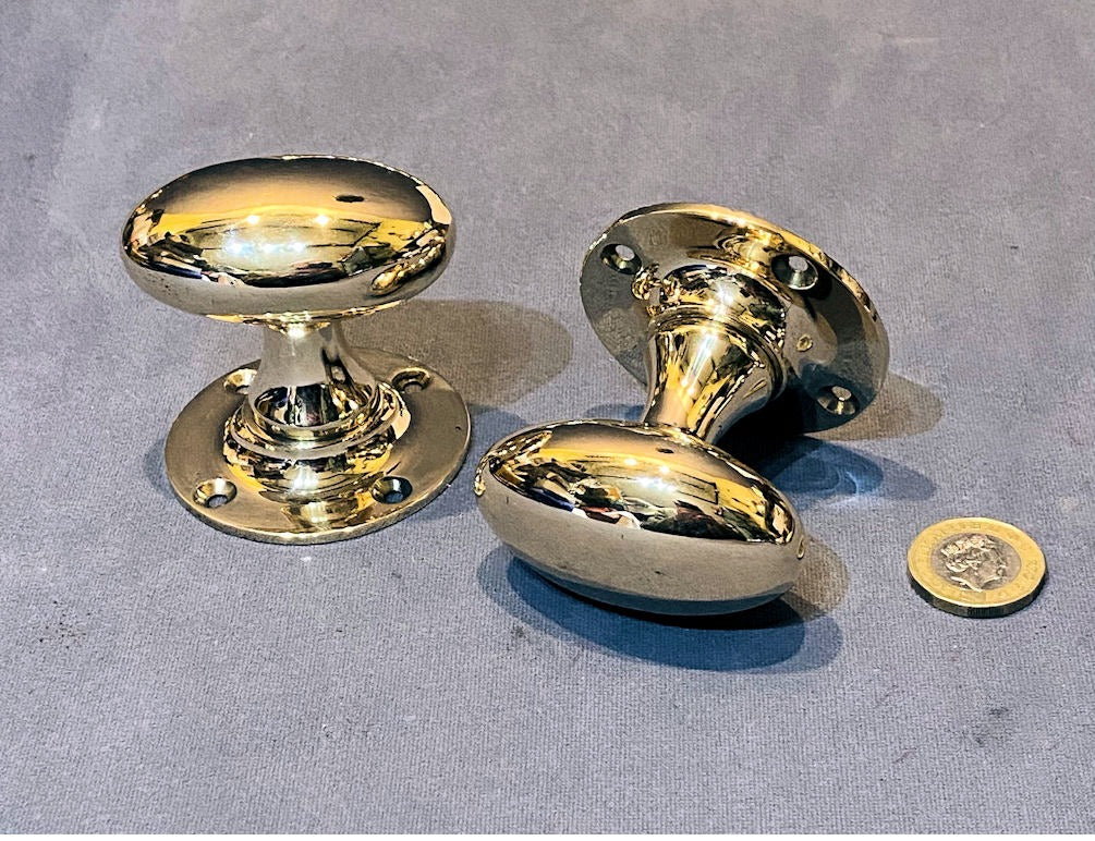 Pair of Oval Brass Door Handles — Brass, 1920's