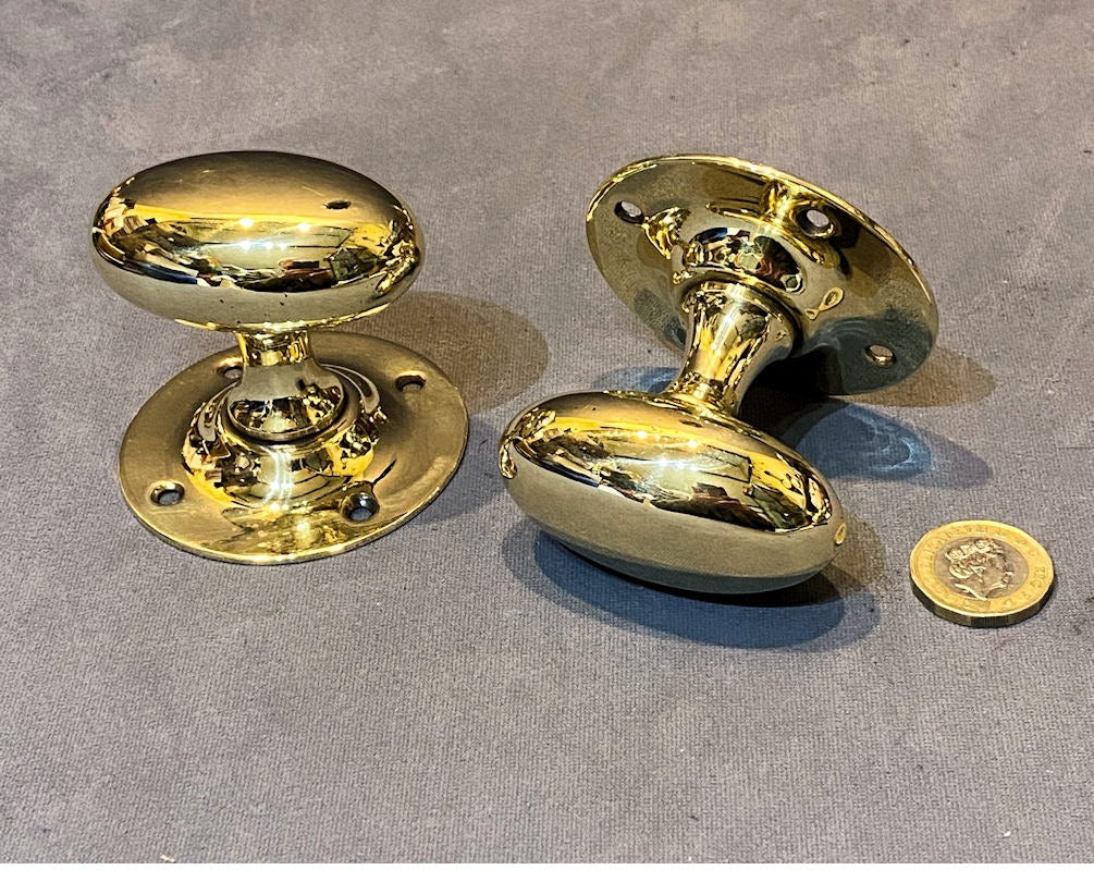 Pair of Oval Brass Door Handles — Brass, 1920's